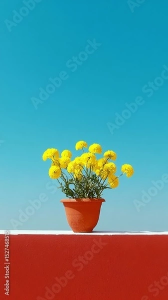 Obraz Flowers on colored walls, golden flowers under red walls.