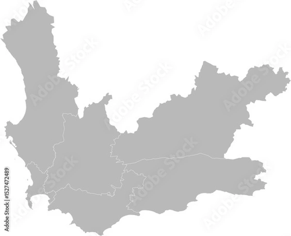 Obraz Western Cape, South Africa – administrative vector map with district boundaries (Web Mercator projection, PPT-compatible & fully editable)