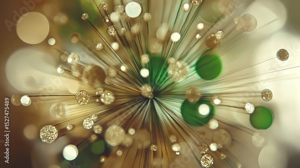 Fototapeta Abstract explosion of light and color with green and gold accents