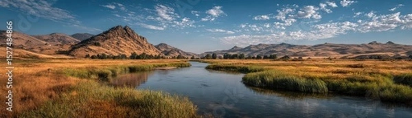 Fototapeta Witness the harmonious blend of nature and innovation with AI-managed irrigation in a restored wetland project