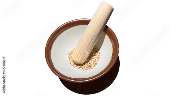 Fototapeta すり鉢とすりこぎでゴマをすり潰す和の風景