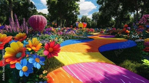Obraz Aerial shot of a sugarcane farm with solar panels, a large water tank, and well-maintained irrigation systems