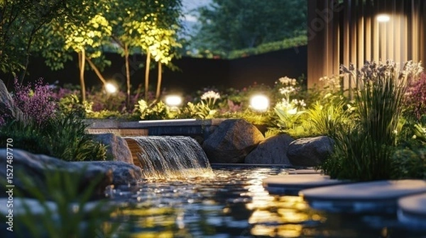 Fototapeta Aerial shot of a sugarcane farm with solar panels, a large water tank, and well-maintained irrigation systems