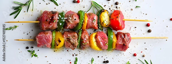 Obraz Raw Grill Skewers with Herbs