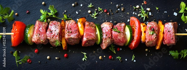 Obraz Raw Grill Skewers with Herbs