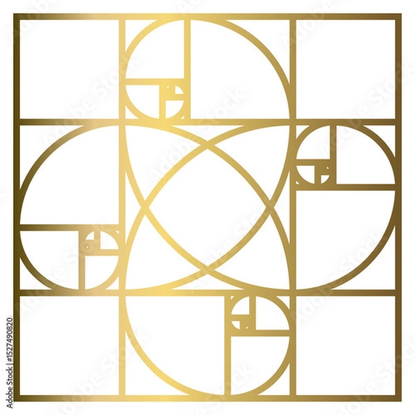 Fototapeta Golden Ratio with Gold Gradient , Phi, Fibonacci Sequence Illustration, Mathematical, Architectural Pattern, Sacred Geometry Clipart