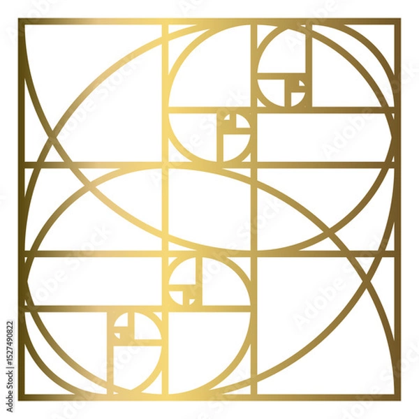 Fototapeta Golden Ratio with Gold Gradient , Phi, Fibonacci Sequence Illustration, Mathematical, Architectural Pattern, Sacred Geometry Clipart