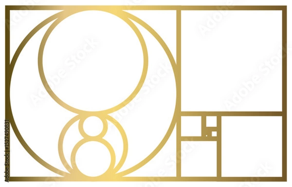 Fototapeta Golden Ratio with Gold Gradient , Phi, Fibonacci Sequence Illustration, Mathematical, Architectural Pattern, Sacred Geometry Clipart