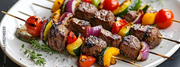 Obraz Fresh Grilled Beef Skewers