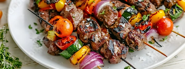 Obraz Fresh Grilled Beef Skewers
