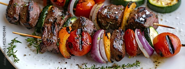 Obraz Fresh Grilled Beef Skewers