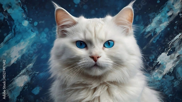 Fototapeta White cat with thick and smooth fur