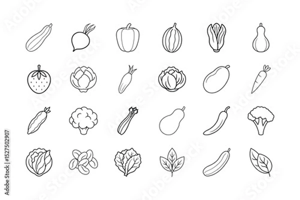 Fototapeta Vegetable Line Icons Set Hand Drawn Outline Vector Illustrations Isolated on White Background