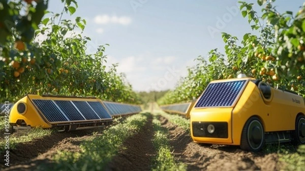 Obraz Aerial shot of a sugarcane farm with solar panels, a large water tank, and well-maintained irrigation systems
