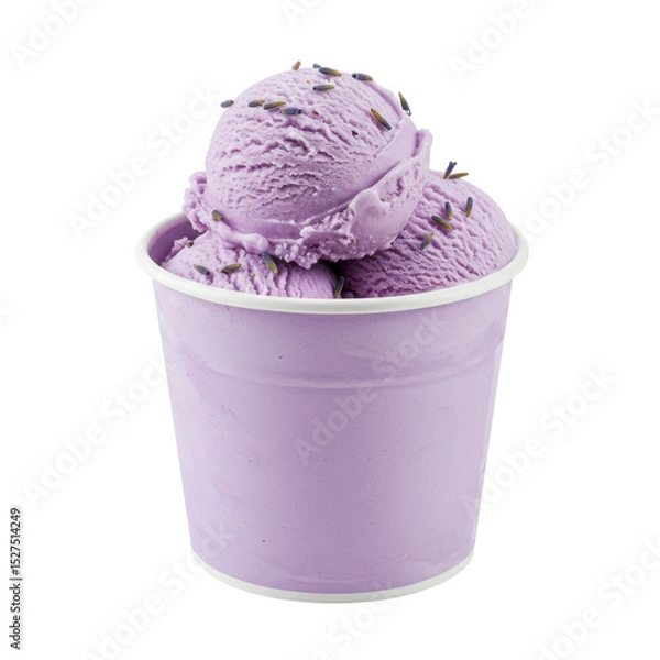 Obraz A delicious lavender ice cream in a cup, showcasing its creamy texture and vibrant color