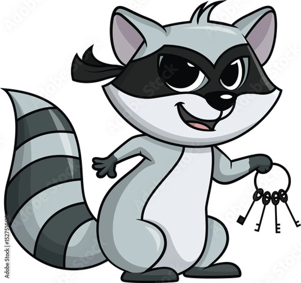 Fototapeta Raccoon Burglar Holding Keys Vector Image
