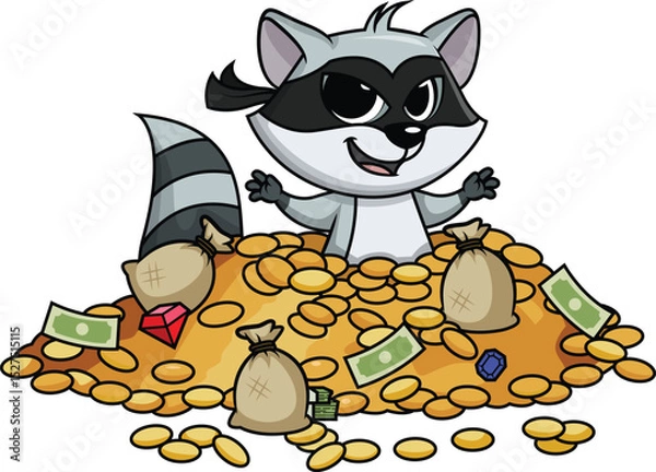 Fototapeta Raccoon Bandit Buried In Treasure Vector Image