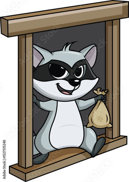 Fototapeta Raccoon Thief Escaping From A Window Vector Image