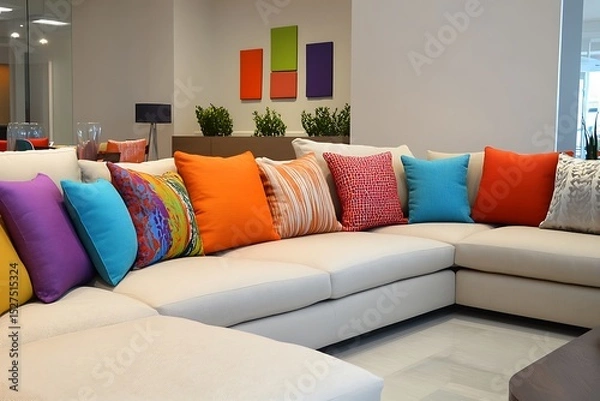Fototapeta a modular sofa with contract colors cushions