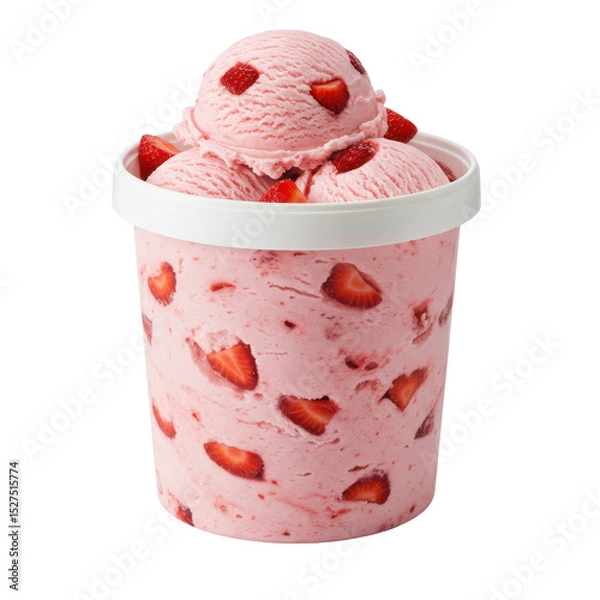 Obraz Delicious strawberry ice cream in a white container, showcasing fresh strawberries