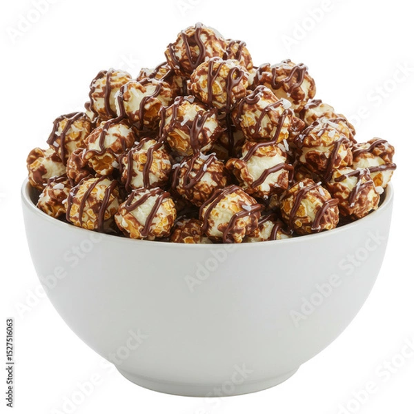 Obraz A large white bowl filled with chocolate-drizzled popcorn, perfect for movie nights