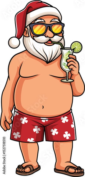 Fototapeta Summer Santa Claus Drinking Mojito Vector Image