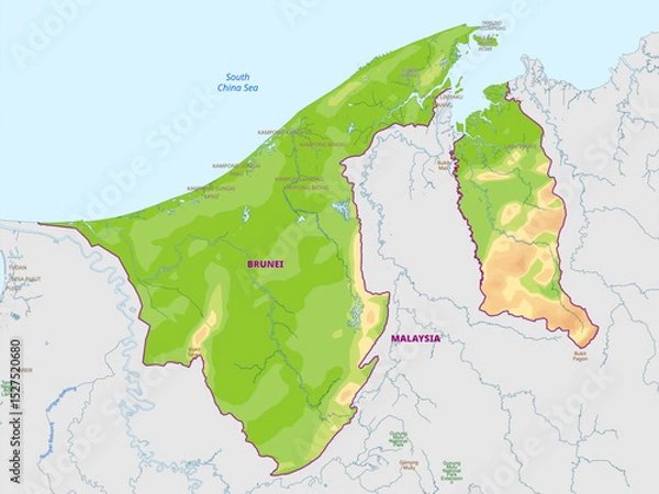 Obraz Detailed physical map of Brunei