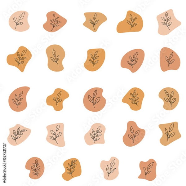 Fototapeta Minimalist Botanical Abstract Blob Set - Hand Drawn Leaf Ellements