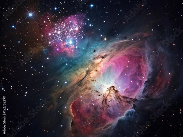 Fototapeta Colorful cosmos nebula gas cloud in space with stars in the background. Night sky, astronomy, wonder, wallpaper, backdrop