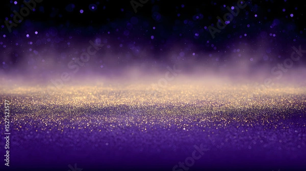 Fototapeta Gold and purple glitter background with bokeh and elegant gradient
