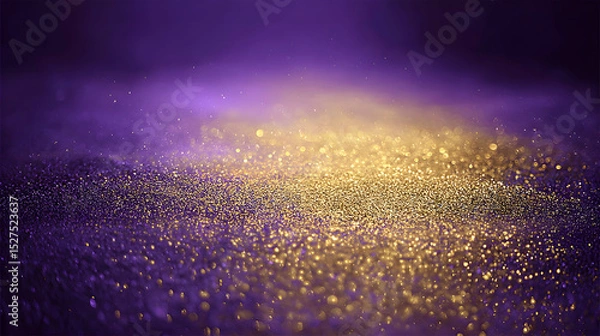 Fototapeta Gold and purple glitter background with bokeh and elegant gradient
