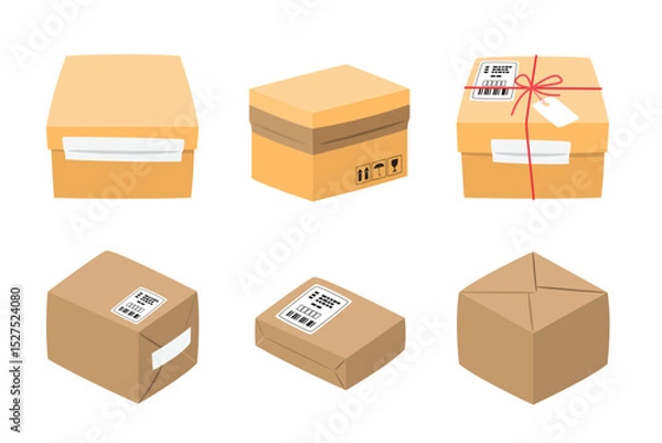 Fototapeta Cardboard Box Shipping and Packaging Vector Set 