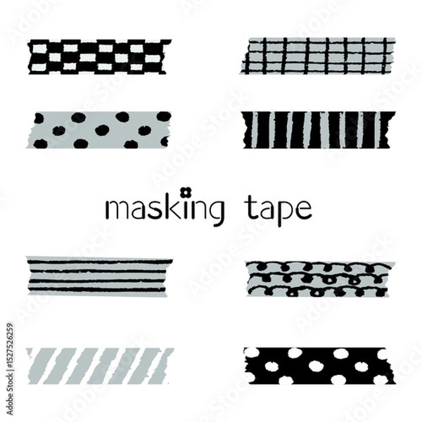 Obraz 手描きのかわいいマスキングテープ　モノクロ