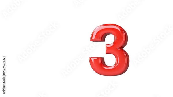Fototapeta Glossy Red Number Three 3D Render
