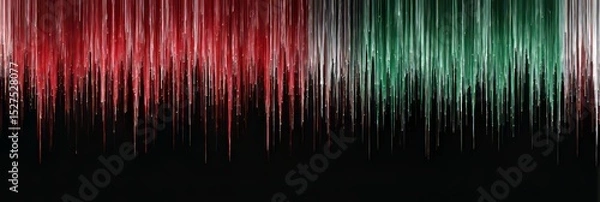 Fototapeta   Black canvas filled with vertical abstract strokes, where paint flows downward like liquid light. The image feels immersive and multi-dimensional. 