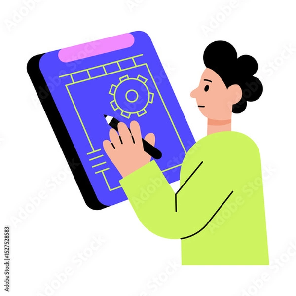 Obraz A flat style illustration showing engineer prototyping new device