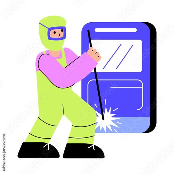 Obraz Flat style illustration showing a worker doing welding