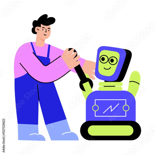 Obraz A flat style illustration showing a robot technician