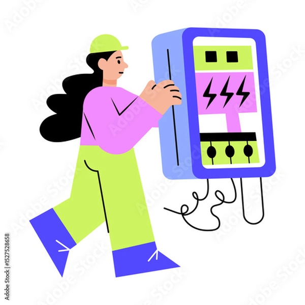 Obraz Flat style illustration showing user operating a control panel