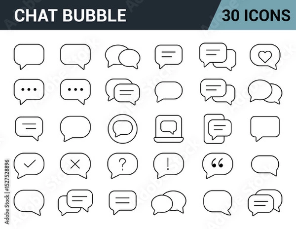 Fototapeta Chat Bubble Line Editable Icons Set. Includes Messaging, Typing, Quotes, Reactions, Questions & More. Vector Illustration.