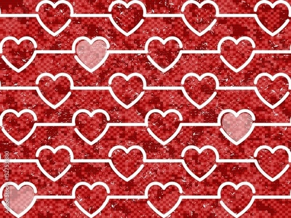 Fototapeta The seamless pixel red background with hearts.

