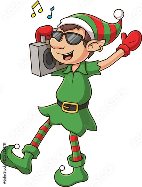 Fototapeta Christmas Elf Holding Boombox Vector Image