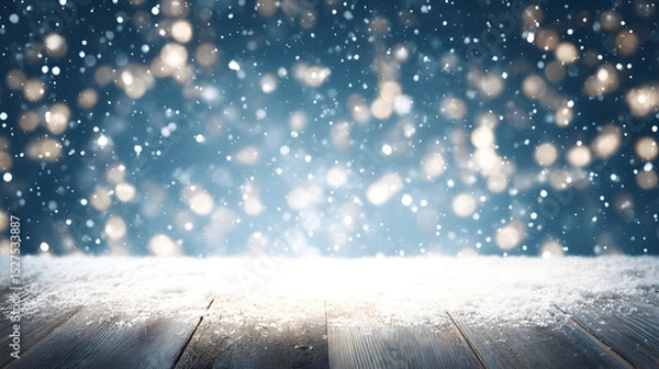 Fototapeta Beautiful snowflakes falling on the ground, pure winter background, serene and peaceful snowy scene
