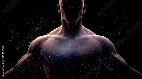 Fototapeta Human figure made of glowing particles, sci-fi digital art style

