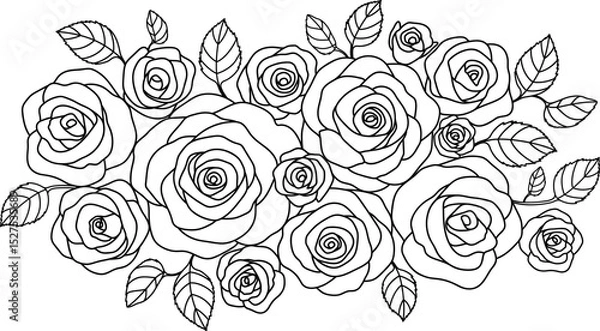 Obraz Beautiful bouquet of roses. Outline illustration for greeting card, wedding invitation and other holiday background.