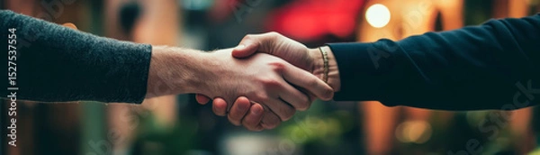 Fototapeta Social media engagement via handshake business setting connect people