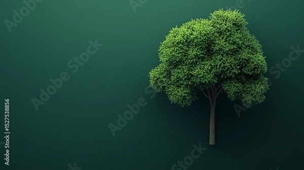 Fototapeta Un'illustrazione digitale rappresenta un albero rigoglioso su uno sfondo verde scuro, in una composizione minimalista.