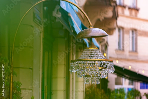 Obraz Ornate Crystal Chandelier Lamp on Building Exterior