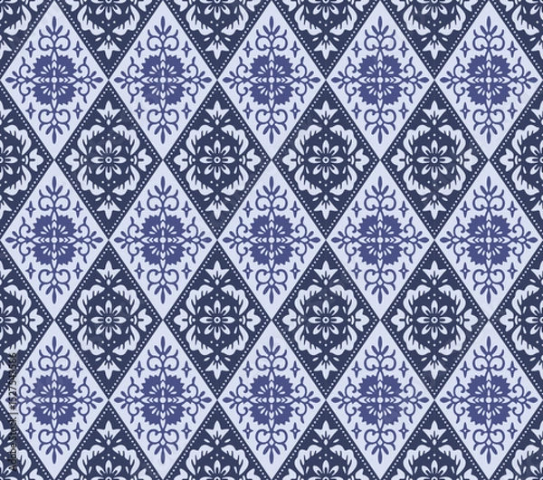 Fototapeta Japanese Romantic Flower Diamond Vector Seamless Pattern
