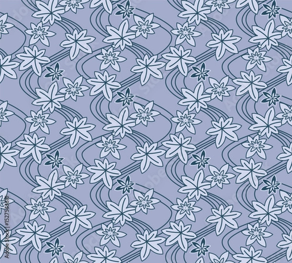 Fototapeta Japanese Wild Leaf Flow Line Vector Seamless Pattern